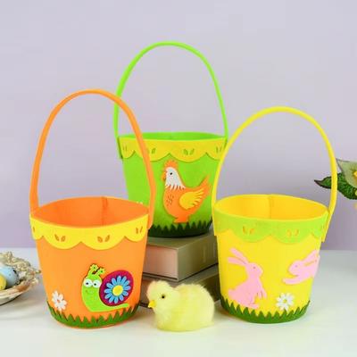 Мультяшная пасхальная корзина из фетра с узором кролика, улитки, цыпленка, мягкая корзина для пасхальных яиц с ручкой, разноцветная корзина для охоты на пасхальные яйца