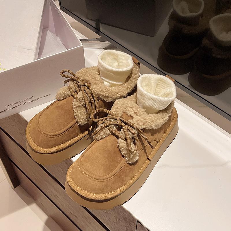 Fashion Velvet Warm Snow Boots 2025 Winter New French Retro Versatile Women's Temperament Platform Casual Cotton Shoes