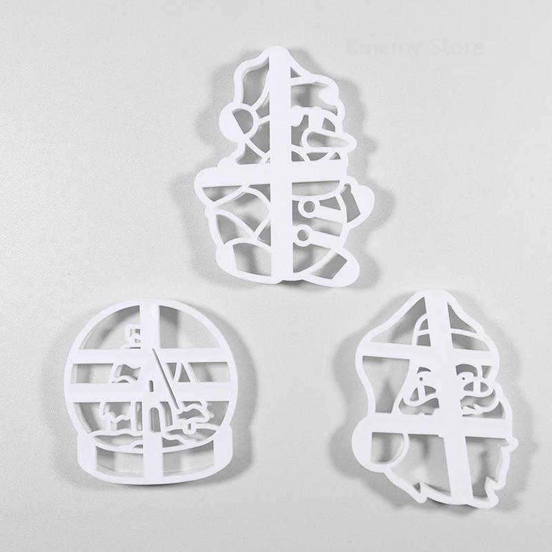 Merry Christmas Cookie Embosser Mold Cartoon 3D Santa Claus Snowman Crystal Ball Fondant Stamp Cake Decorating Tools for Baking