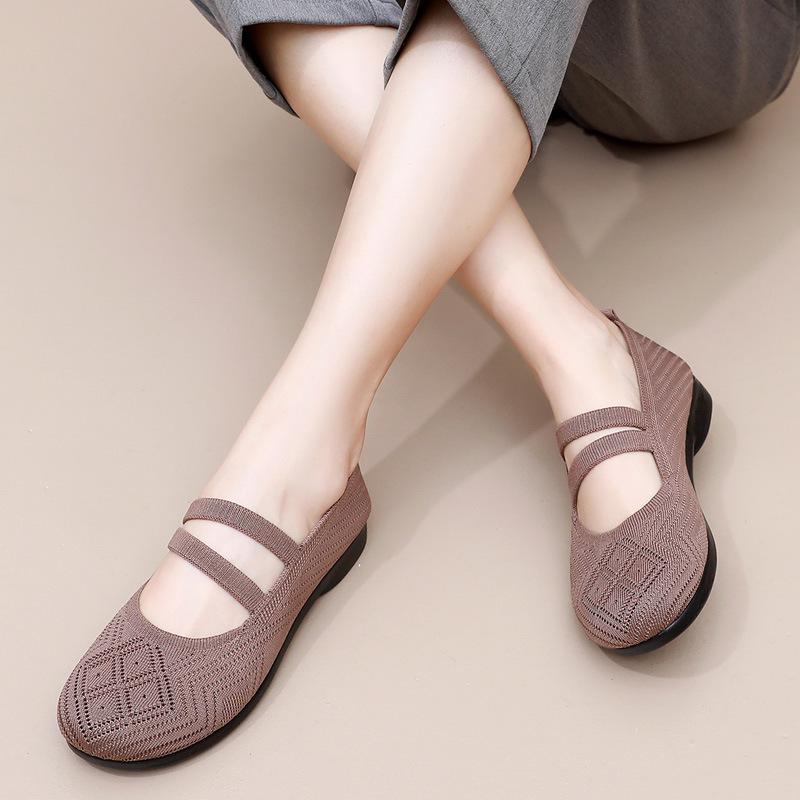 Summer Old Beijing Cloth Shoes Women's Mesh Shoes Breathable Flat Heel Soft Sole Non-slip Hollow Middle-aged and Elderly Mother Shoes Comfortable Sand