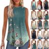 Женская мода повседневный безрукавка жилет винтажный принт круглый вырез без рукавов топ