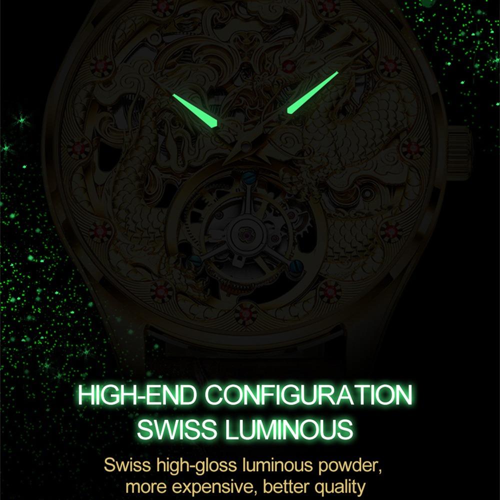 OUPINKE Мужские часы Механические часы с турбийоном через нижнюю часть Local Tyrant Gold Temperament Водонепроницаемые часы высокого класса