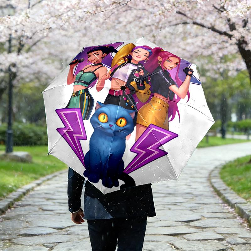1pc Sturdy 8-Bone Auto Umbrella, Kpop Umbrella, Digital Printed, Foldable Umbrella for On-the-Go Outdoor Use