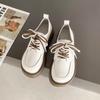 2025 Новые Весенние Повседневные Женские Лоферы Кожаные Женские Туфли в Британском Стиле На Шнуровке на Платформе Студенческие Туфли для Девочек