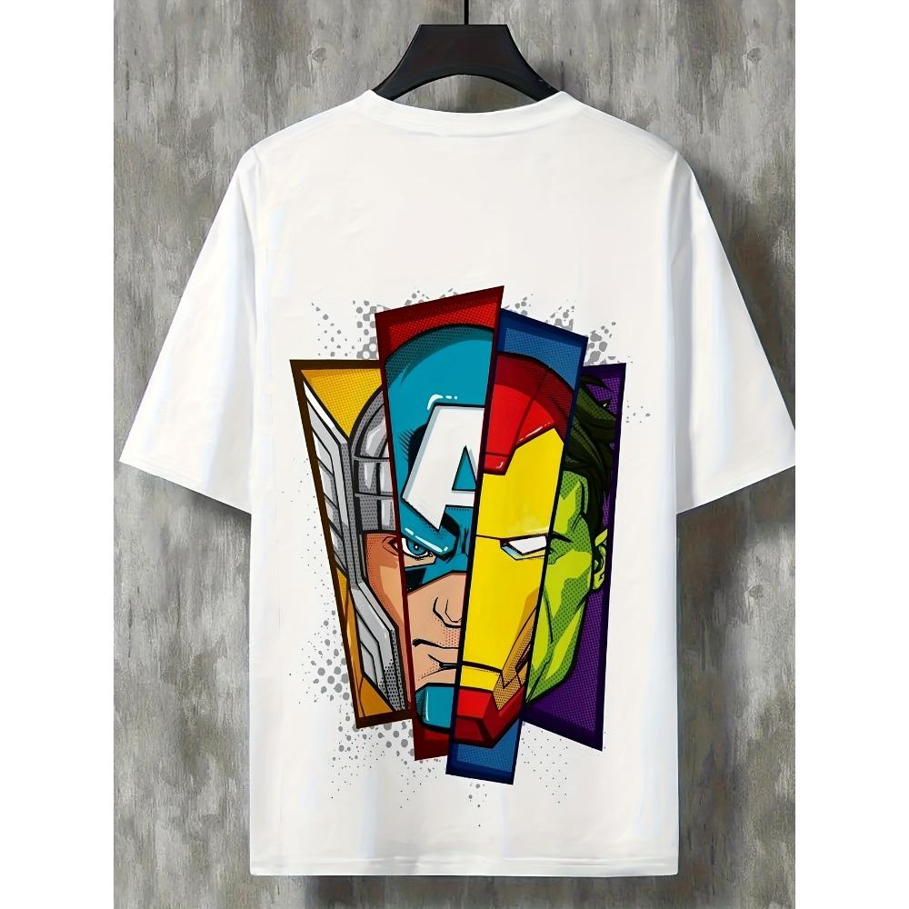 Summer Marvel Superhero Block Printed Short Sleeve Men's Street Round Neck Short Sleeve Top