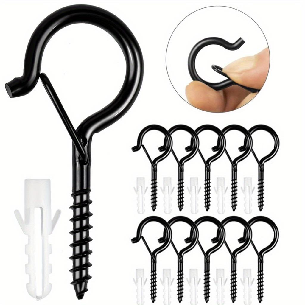 10 шт. Черные крюки-подвесы Q с предохранительной защелкой, ветрозащитные винтовые крюки для подвешивания уличных гирлянд, потолочные крюки для подвешивания растений