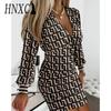 Women's Fashion Autumn Winter Long Sleeve V-Neck High Waist Casual Dresses