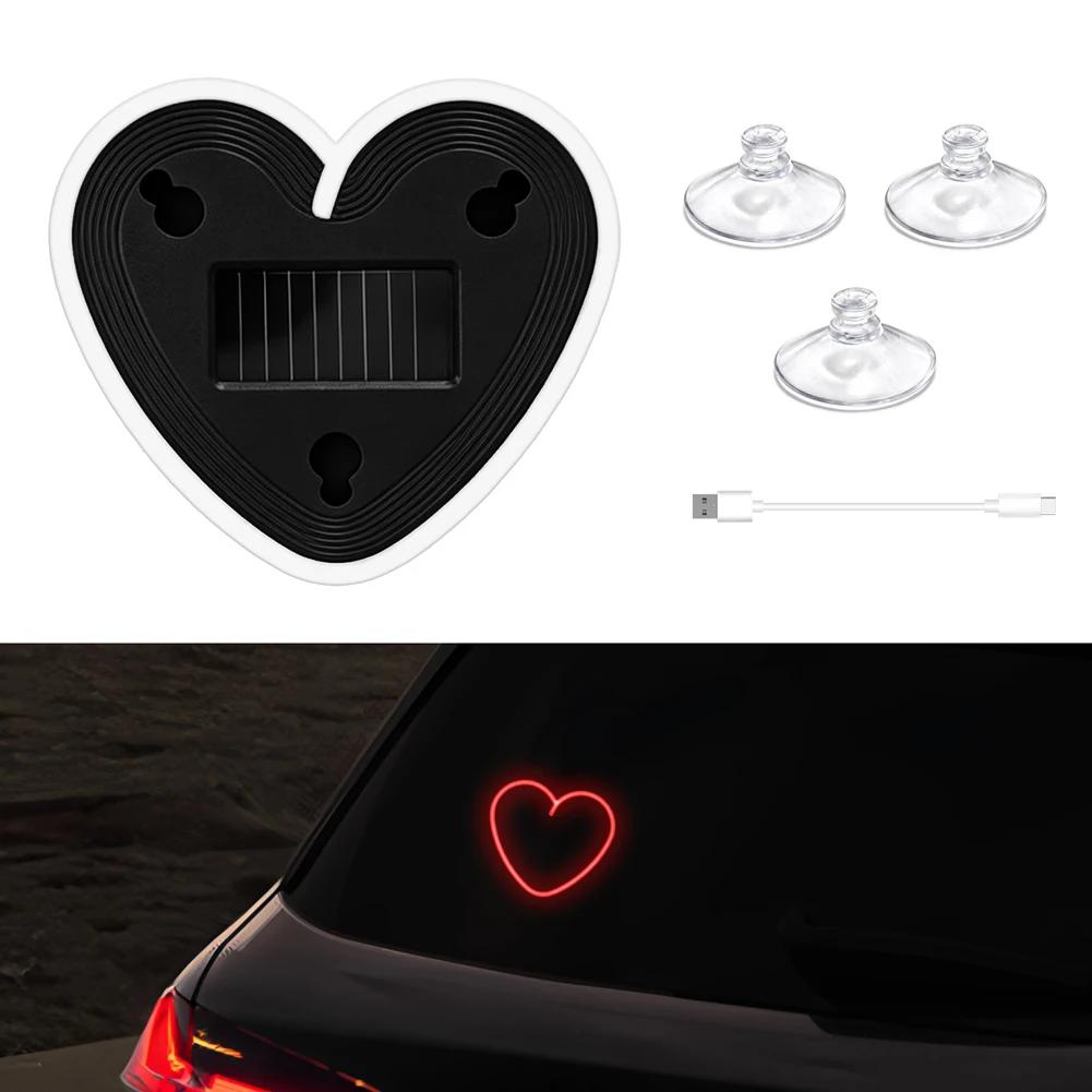 2026 Solar Powered Car Neon Light Striped Heart Lamp Led Ambient Light Wireless Suction Cup USB Rechargeable Led Atmosphere Lamp