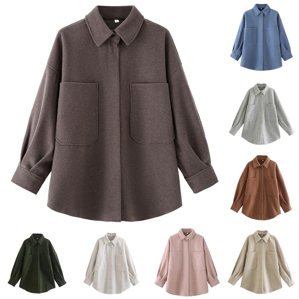 Women's Faux Suede Button Jacket Oversized Gathered Hem Short Length Coat Casual Vintage Outerwear With Pockets