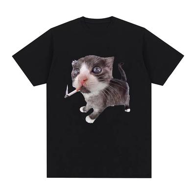 Смешной Мем Курящий Кот Котёнок с Сигаретой Графическая Футболка Женская Одежда Мода Винтажные Футболки Повседневные Футболки