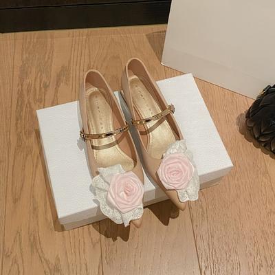 2982-5 туфли на плоской подошве женские толстый каблук 2025 новые французские остроносые туфли Мэри Джейн туфли с розой