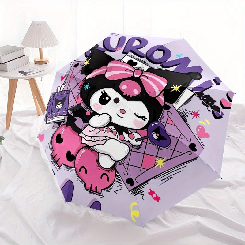 Kuromi,Cute Automatic Folding Umbrella Simple 8 Rib Design, Bright Cartoon Pattern, Durable Iron Frame, Suitable For Travel, Outdoor, Beach