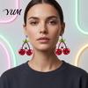 Creative Spider Jewelry 1 Pair Acrylic Cherry Earrings for Women, 2D Fruit Dangle Drop Trendy Aesthetic Accessories with Web And Bow, Punk Halloween