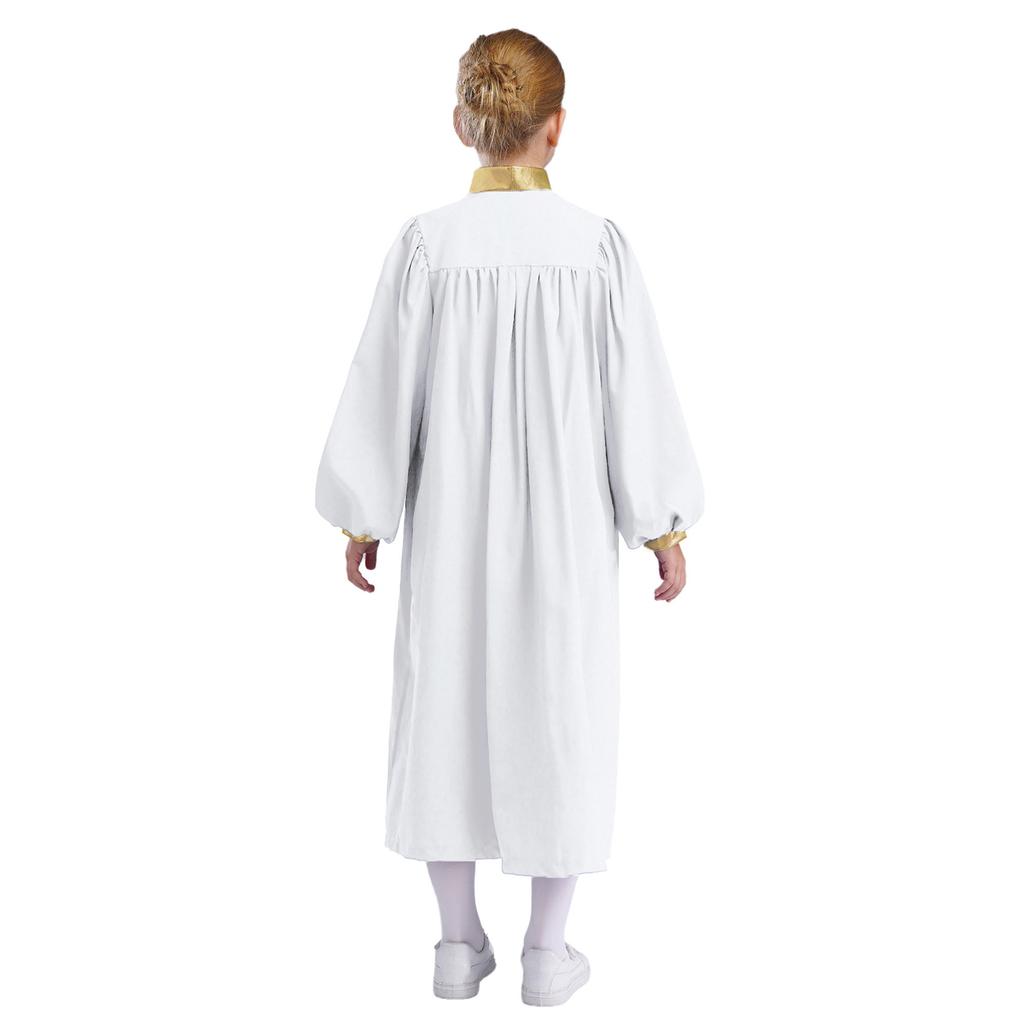 Элегантное выпускное платье для девочек, костюм на Хэллоуин, с дизайном «колор-блок», воротником-стойкой, длинными рукавами, застежкой-молнией спереди, хоровая мантия