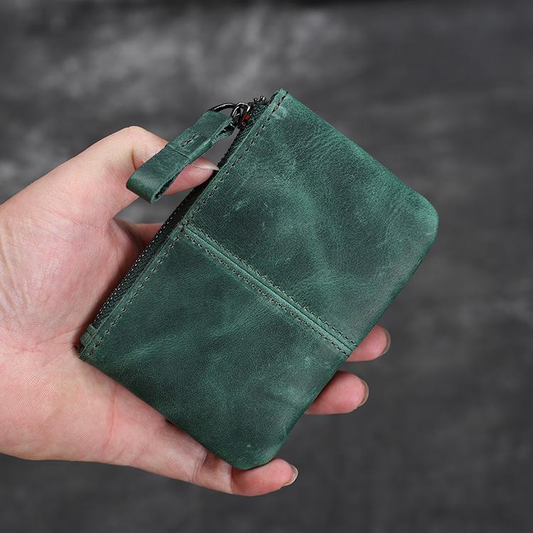 Унисекс Винтажный Кожаный Кошелек для Монет Ручной Работы Мини Кошелек на Молнии Держатель для Карт Компактная Дорожная Сумка для Повседневного Использования Мини Мужской Кошелек