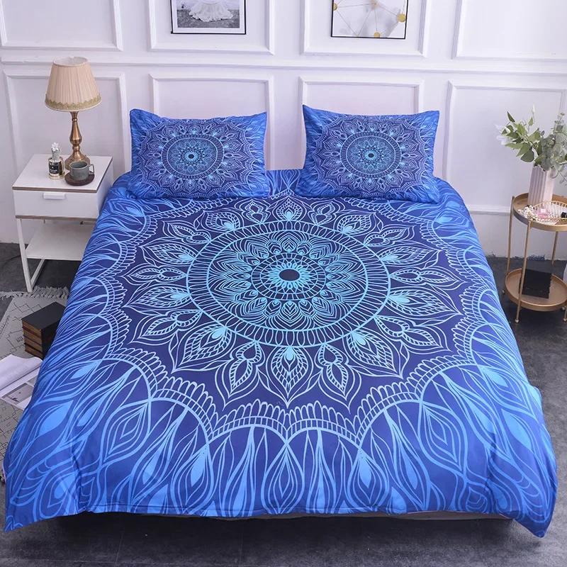 Комплект постельного белья Mandala размера King Flower Blue Purple Pink Комплект постельного белья Bohemian Mandala Style Soft Polyester Steady Cover