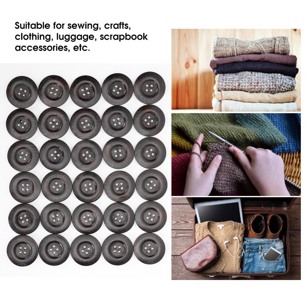 30pcs 40mm Craft Sewing Buttons 4 Holes Round Wood Buttons Vintage Style Coat Buttons DIY Crafts