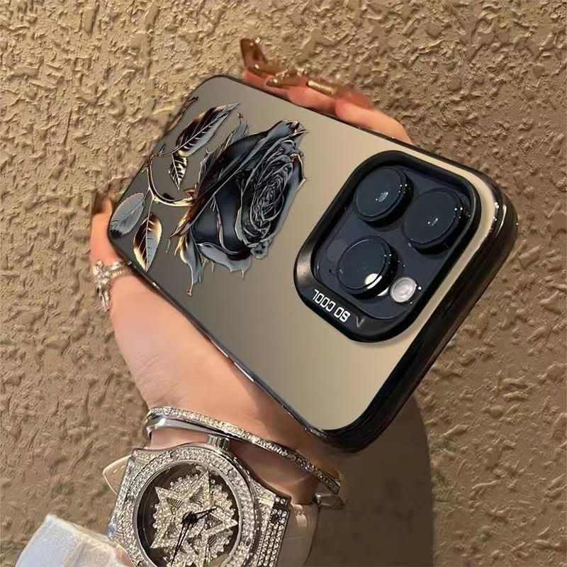 Черно-золотой чехол с розой для Apple iPhone 17 Pro Max, iPhone 16 Pro и iPhone 15 Pro, Премиальный новый стиль