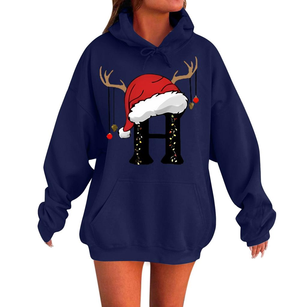 Ladies Fashion Casual Long Sleeve Printed Round Neck Hoodie Pullover Top With Pockets