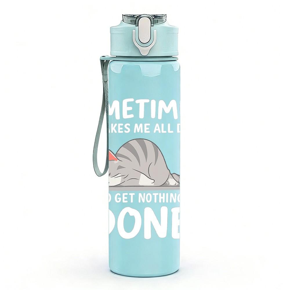 1PC Sometimes Done Cat Outline 750ml Color Plastic Sports Water Bottle Leakproof Flip Straw Lid Suitable for Sports Office Home Use
