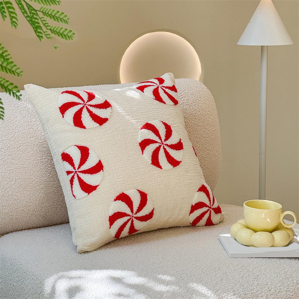 Christmas Embroidered Tufted Throw Pillow Luxe Polyester Decorative Cushion For Sofa Bedroom Holiday Home Decor