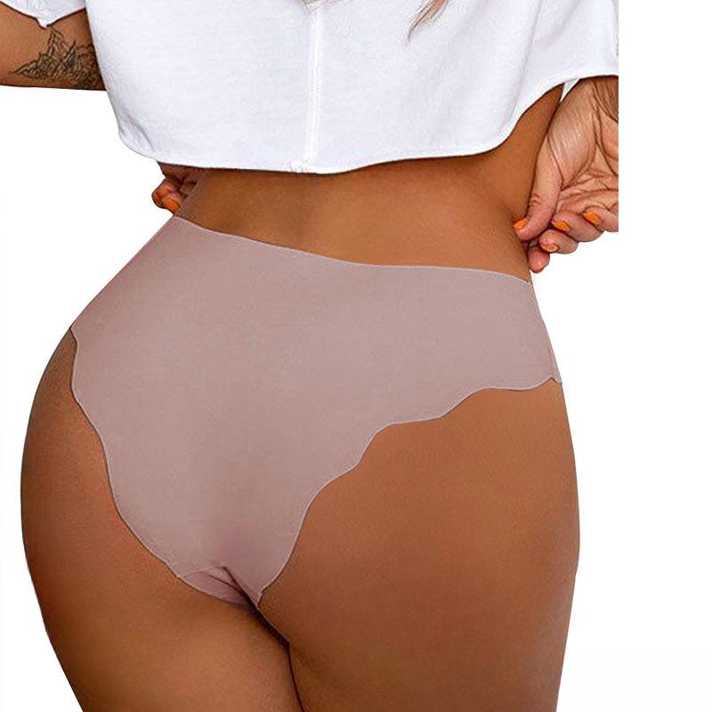 Женские бесшовные трусики-бикини из ледяного шелка, сексуальные трусы с низкой талией, нижнее белье с волнистыми краями, закрывающее половину бедер