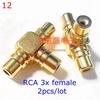 RCA Male To RCA Female Lotus Connector Tee Type 3Way Splitter for AV Audio and Video Converter Adapter Gold Plated Copper Brass