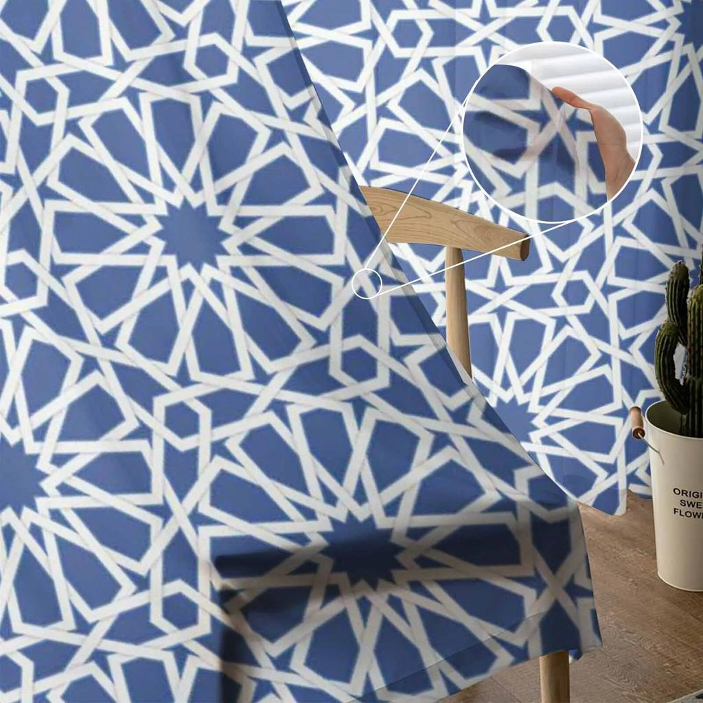 Прозрачные оконные шторы с абстрактным геометрическим узором индиго для гостиной, кухни, детской спальни, вуаль, подвесная занавеска