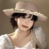 Шляпа-цилиндр из соломы с широкими полями, японский стиль, женская солнцезащитная шляпа, простая кепка с кружевной цветочной отделкой, женская