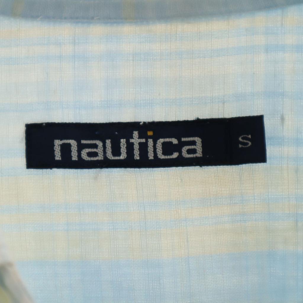 Nautica 90-е годы Смесь льна Рубашка с коротким рукавом на пуговицах в клетку для мужчин Б/У
