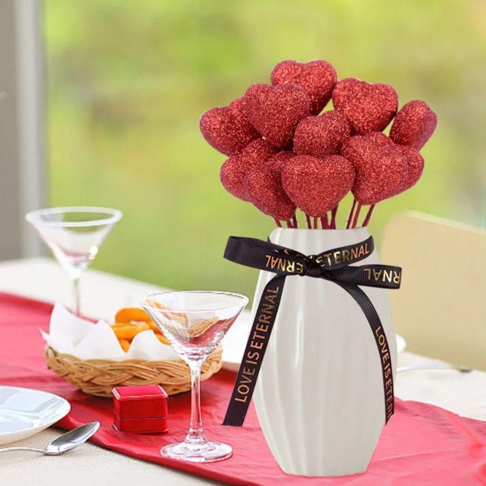 10pcs Red Pink Heart Cake Toppers Love Vase Picks Decor  Wedding Flower Bouquet