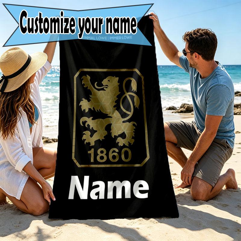 Custom Name Personalized 1860 Munchen football club Print Beach Towel, for Trip Camping Beach Party Home Decor, Birthday Gift for Family & Friends