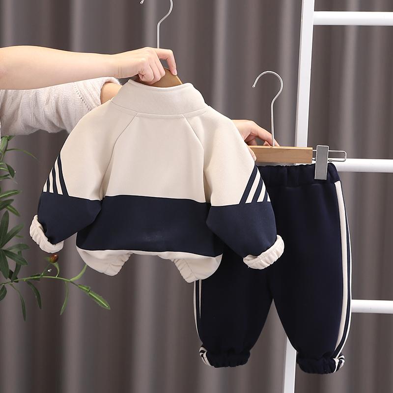 Комплект из двух предметов для мальчиков, детская одежда для мальчиков, весенняя одежда с цветными блоками, повседневная куртка на молнии, детский комплект из кардигана с длинными рукавами на весну и осень