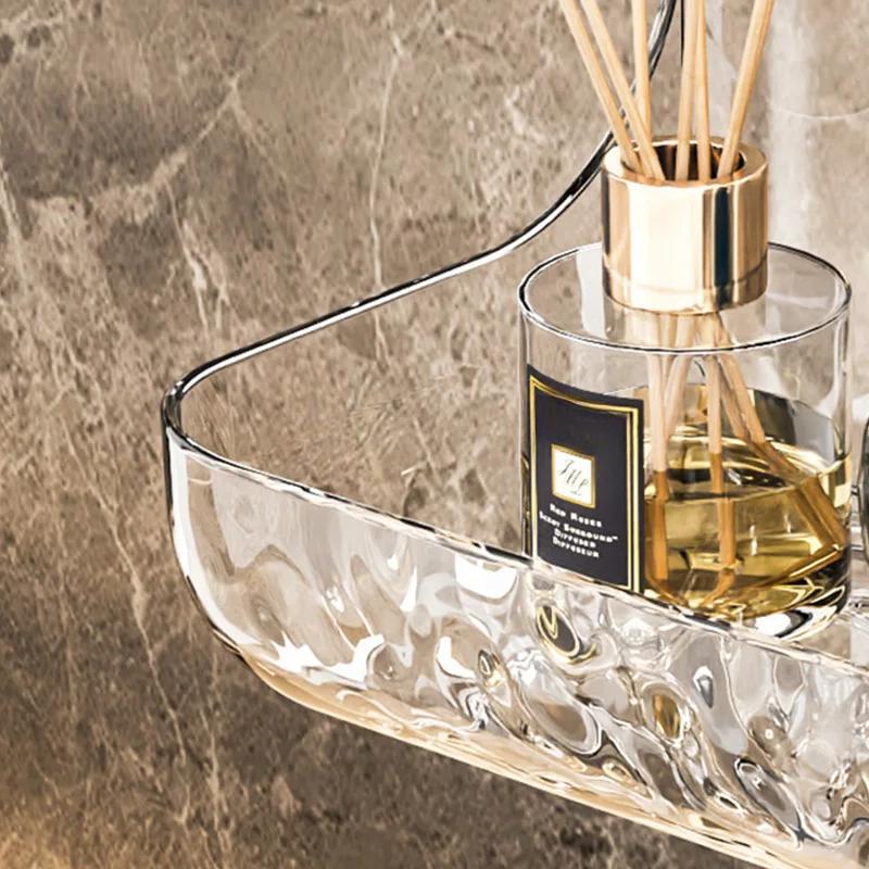 Акриловый прозрачный стеллаж для хранения, настенный дырокол для ванной комнаты, бесплатный лоток для хранения косметики, органайзер для макияжа, ванная комната, кухонная полка