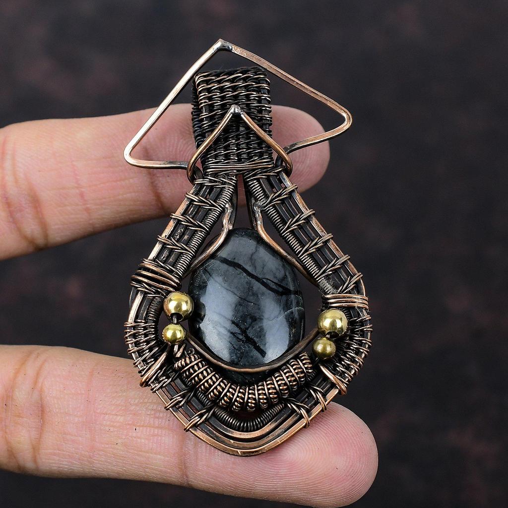 Подвеска из яшмы Пикассо, медная проволочная обертка, ювелирное изделие ручной работы, подвеска из драгоценного камня высшего качества, ювелирное изделие из яшмы Пикассо, медная подвеска, свадебный подарок