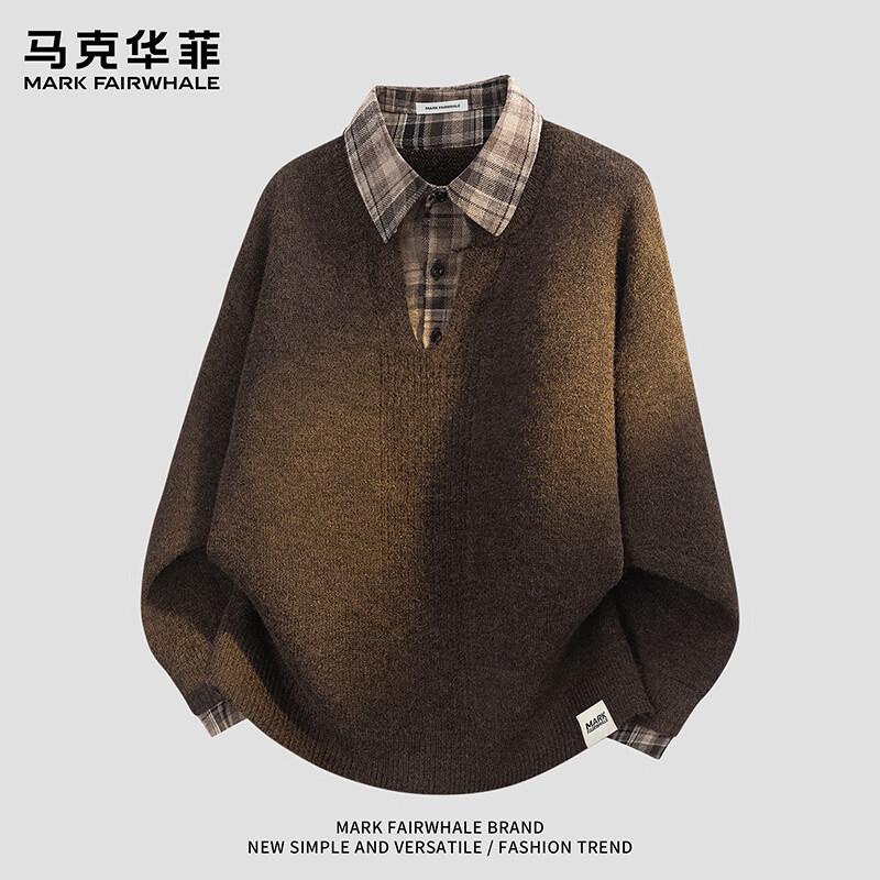 MARK FAIRWHALE Unisex Faux Two-Piece Plaid Knit Sweater