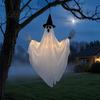 Glowing Ghost Decoration Halloween Hanging with Witch Hat, Light Up Spooky Haunted House Props Outdoor Decor for Porch Tree, Scene Ornament