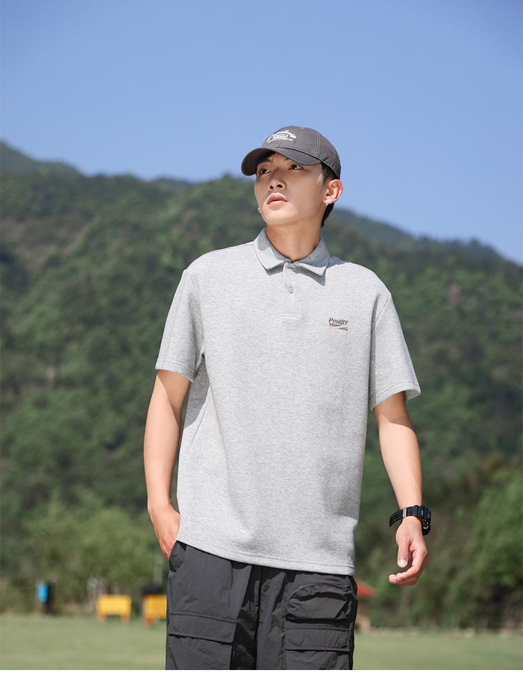 Cotton blend simple lapel casual short sleeved men's polo shirt