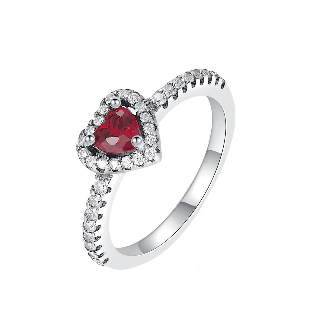 Кольцо из серебра 925 пробы с розовым бантом, Вечное, Красные и синие кольца на пальцы в форме сердца для женщин, Свадебное кольцо с кристаллами, Ювелирное украшение, Подарок 2025