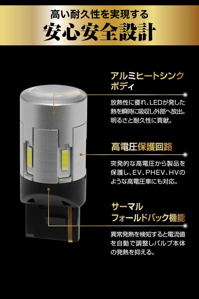 Carmate GIGA T20 Stealth Design LED Backup 1800lm Total Luminous Flux Vehicle Inspection BW360 Lamp, S1800, 6000K, (Per Bulb), 1-Year Warranty,