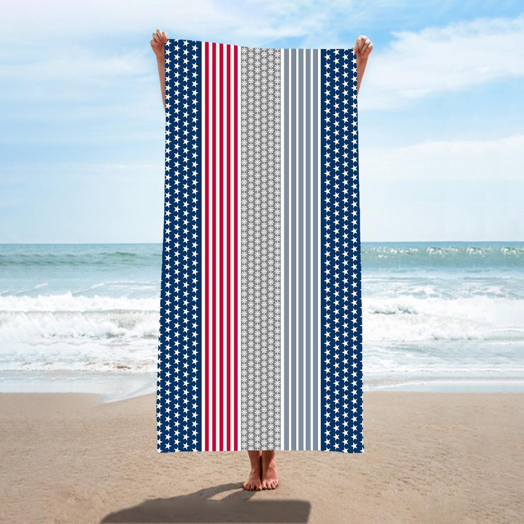 Colorful Vertical Striped Print Polyester Beach Towel Rainbow Quick Dry Bath Towel for Summer Swim Pool Vacation Sand Free