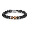 MATT STONE BRACELET 8mm Matt Onyx Stone Bead Bracelet with Reptile Design Lobster Lock, Brown Tiger Eye Stones