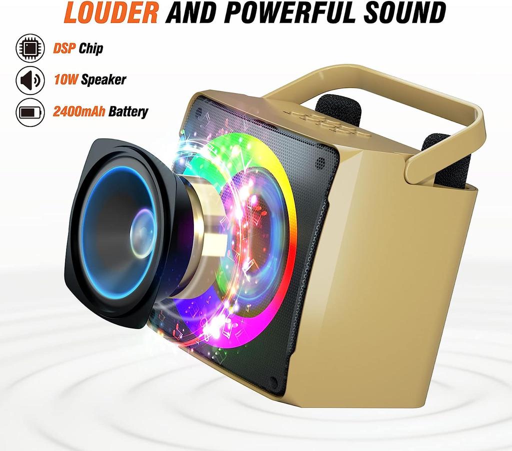 Караоке-машина, портативный динамик Bluetooth, светодиодная лампа для вечеринок с 2 беспроводными микрофонами для караоке — подарок на день рождения, семья, вечеринка, встреча, поддержка USB.