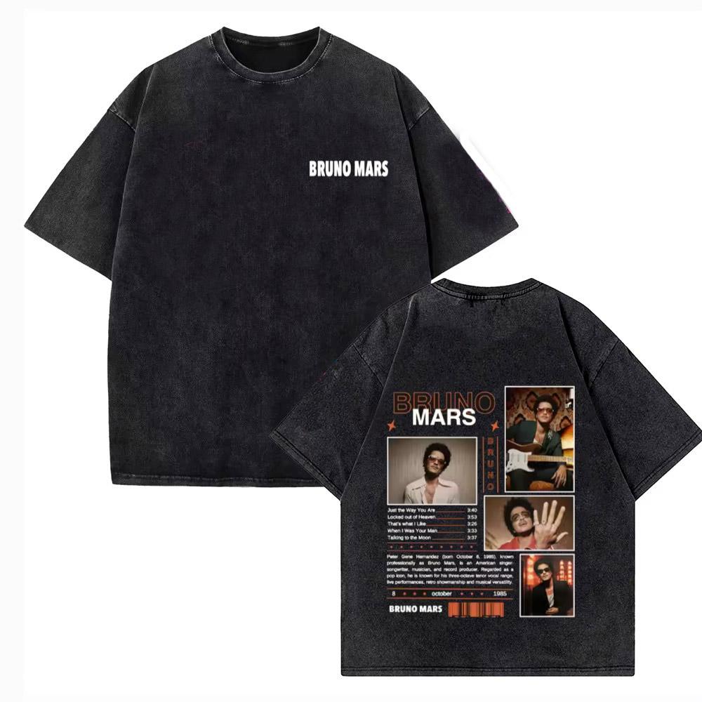 High Quality Cotton Vintage Washed Bruno Mars The Romantic Tour 2026 T Shirt Fashion Women's Aesthetic Loose Acid Wash Tees Shirts