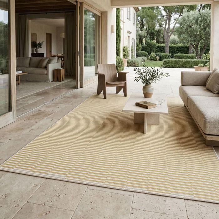 Tapis extérieur intérieur motif géométrique tissé jaune 200x290