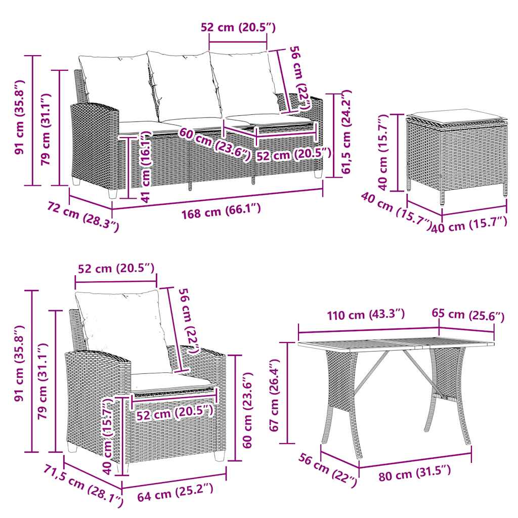 6 Piece Garden Sofa Set with Cushions Beige Poly Rattan
