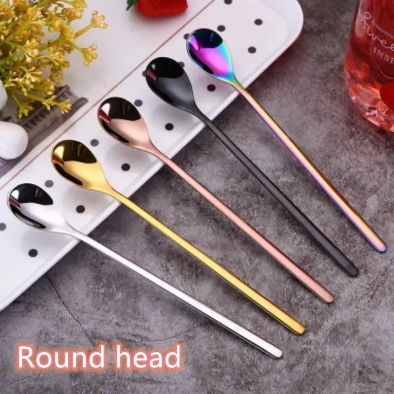 1Pcs 304 Stainless Steel Creative Coffee Spoon Stirring Spoons Bar New Pointed Ice Spoons Square Head Dessert Spoon