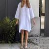 Summer Women's Cute Solid Color Loose Casual Pocket Cotton and Linen Dress