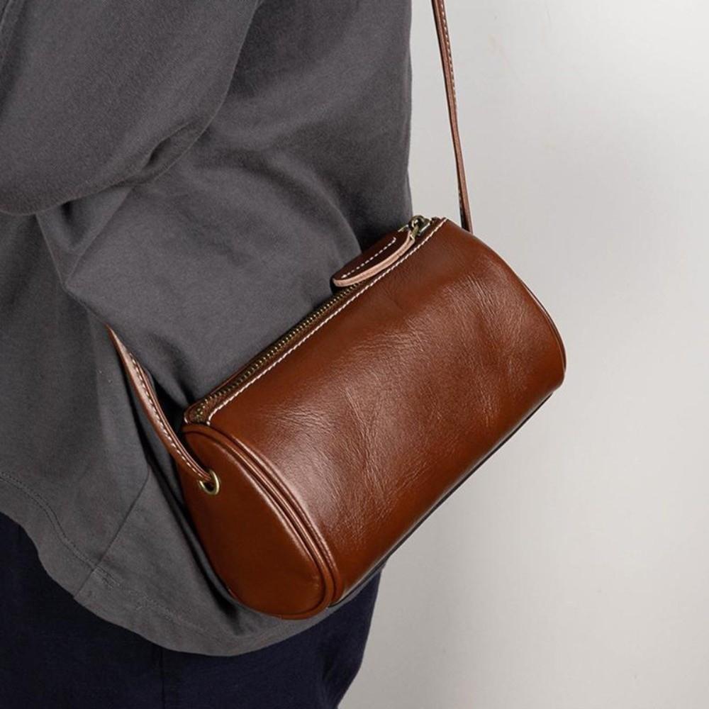 Vintage PU Leather Handbag Leather Shoulder Bag Fashion Small Cylinder Crossbody Bag Casual Wear