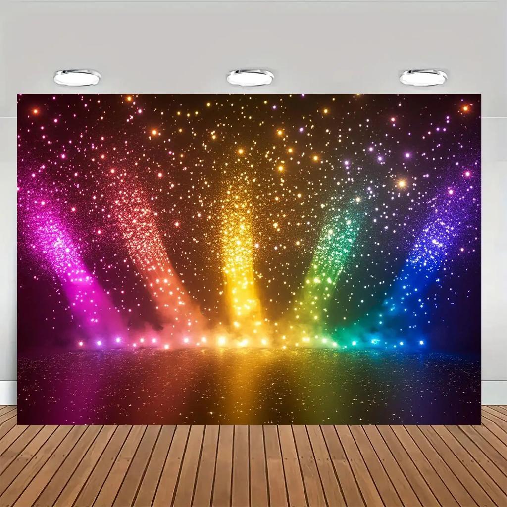 2D flat, 1 piece, rainbow glitter background banner, sparkling colors - self luminous party decoration